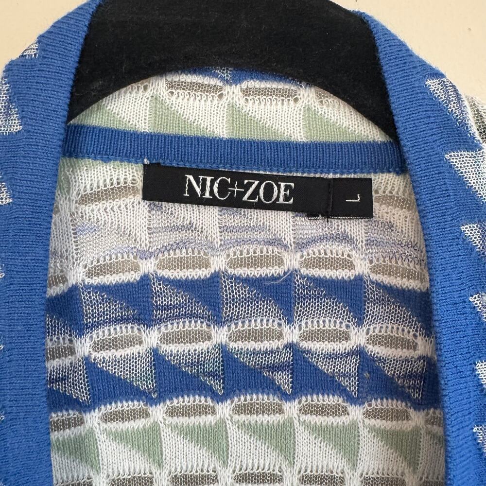 Nic+Zoe Prism Stitch Cardigan Blue Green White Sz L - Picture 2 of 4